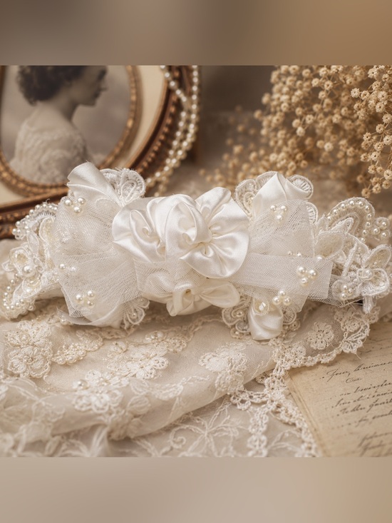 Accessories - Vintage 90s Bridal Barrette Ivory Lace Pearl Satin Hair Clip Romantic 90s Style